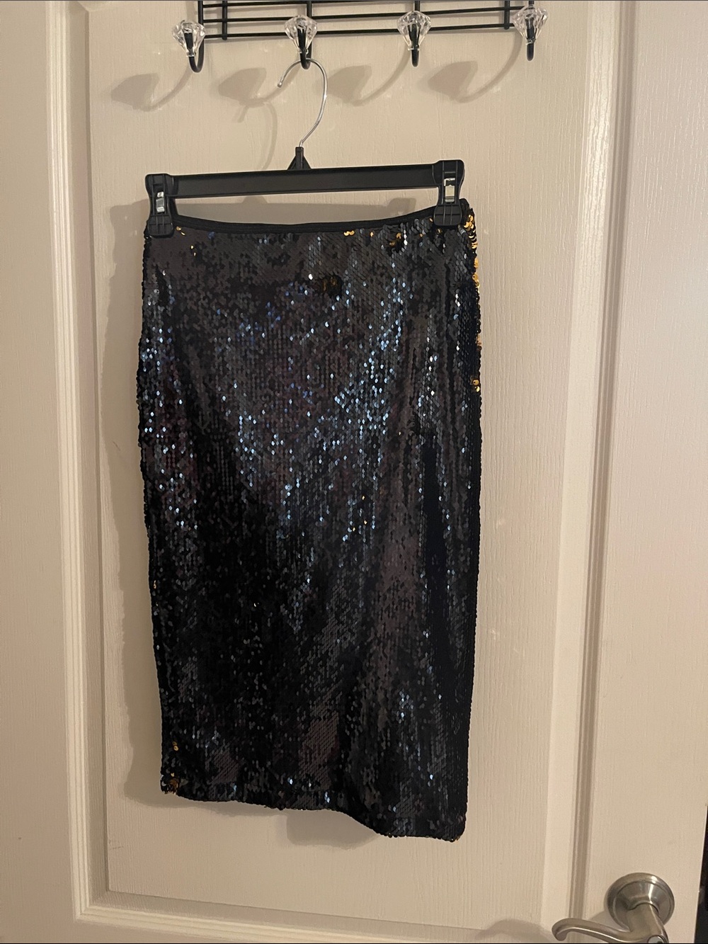 Two Tone Gold and Black Sequin Pencil Skirt - Women's Sparkle Midi